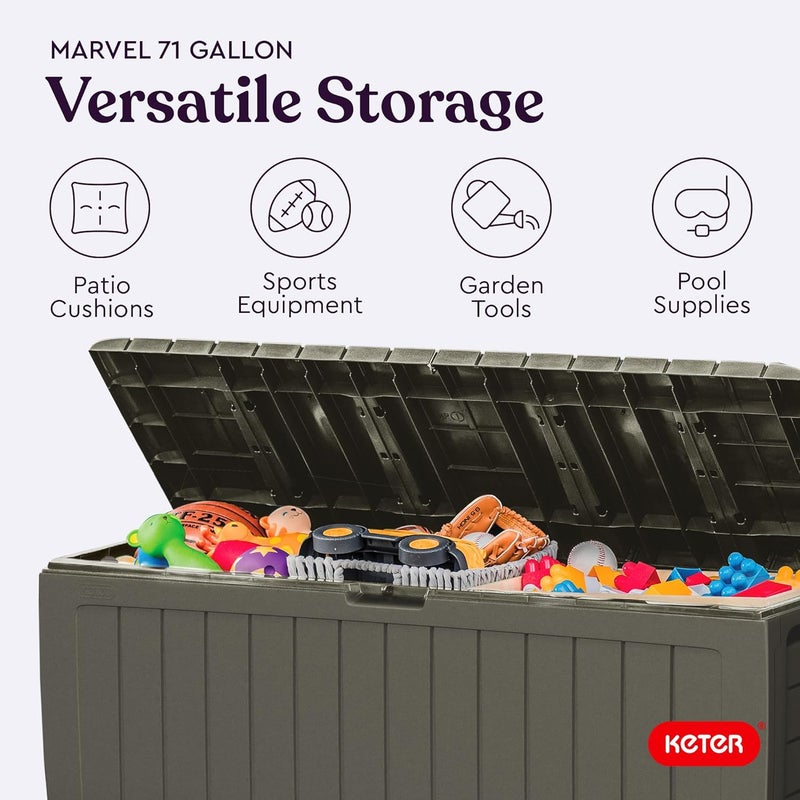 Keter Marvel Plus 71 Gallon Resin Outdoor Storage Box for Patio Furniture Cushions, Throw Pillows, Garden Tools and Pool Floats, Taupe - Image 5